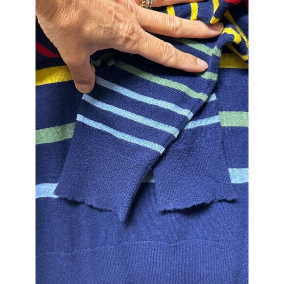 SUNDRY Merino Wool/Cashmere Navy Striped Lightweight Sweater, Sz XS - Picture 4 of 7